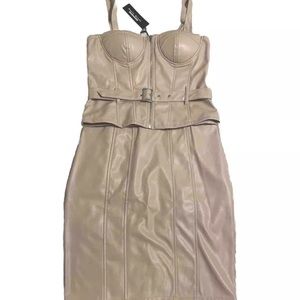 Haute Monde Faux Leather Shirt And Skirt Set Women's Size Large Zipper Nude